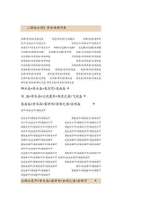 赵云传1炼化大全：装备合成技巧