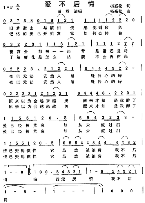不后悔歌词：不后悔爱过，即使伤痕累累！