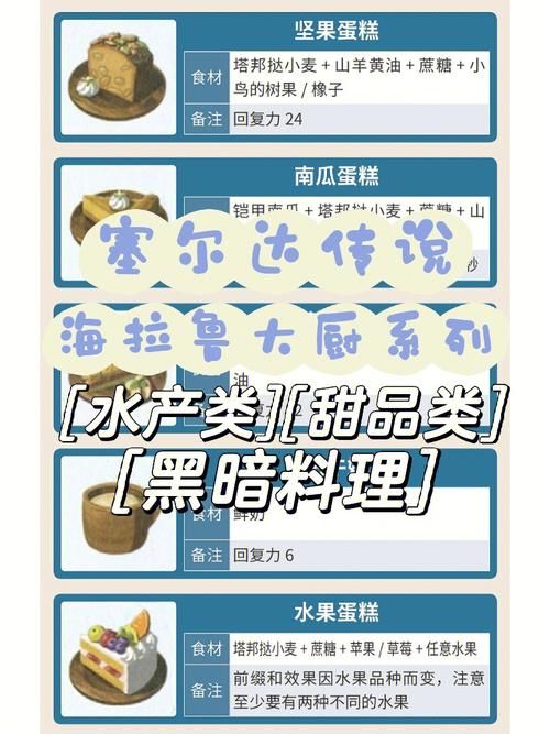 塞尔达传说烹饪攻略，超详细食谱一览表分享！