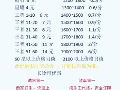 王者荣耀代打价格表：低至10元一星，快速上分，安全可靠！