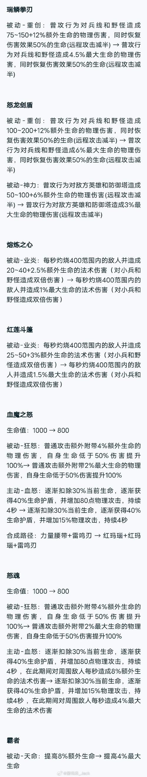 王者荣耀体新赛季装备调整详解，体验服最新爆料