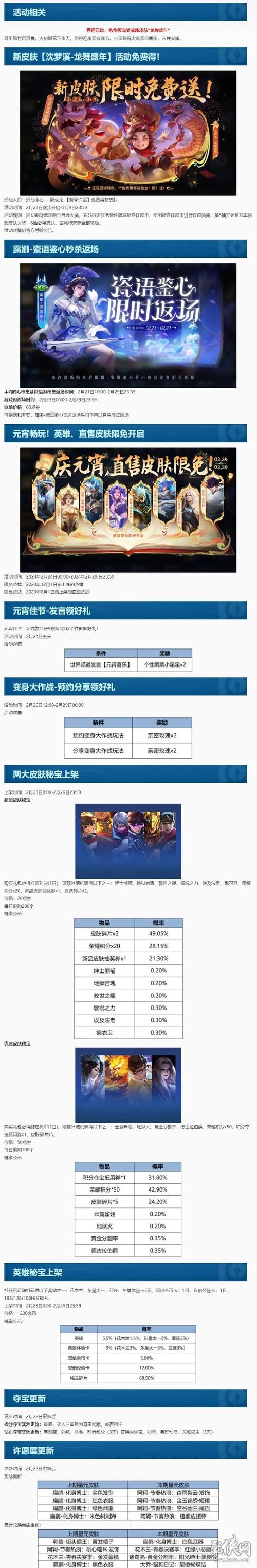 王者荣耀停服公告：具体时间及更新内容一览