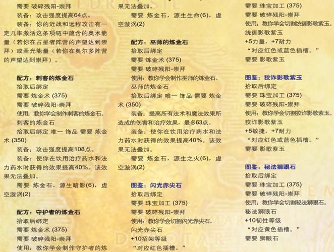 魔兽世界宝石大全：各职业宝石搭配推荐及详解